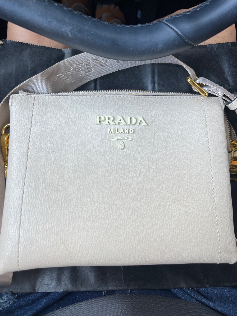 Prada White/Cream Leather Crossbody with Gold Hardware